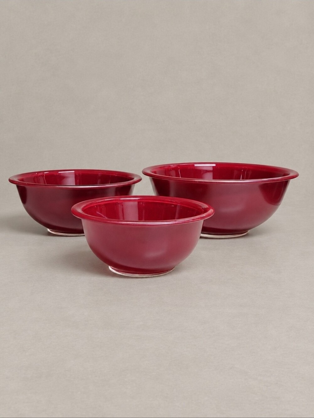 Vintage Pyrex Burgundy Clear Bottom Nesting Mixing Bowls 322 323 325 Set of 3